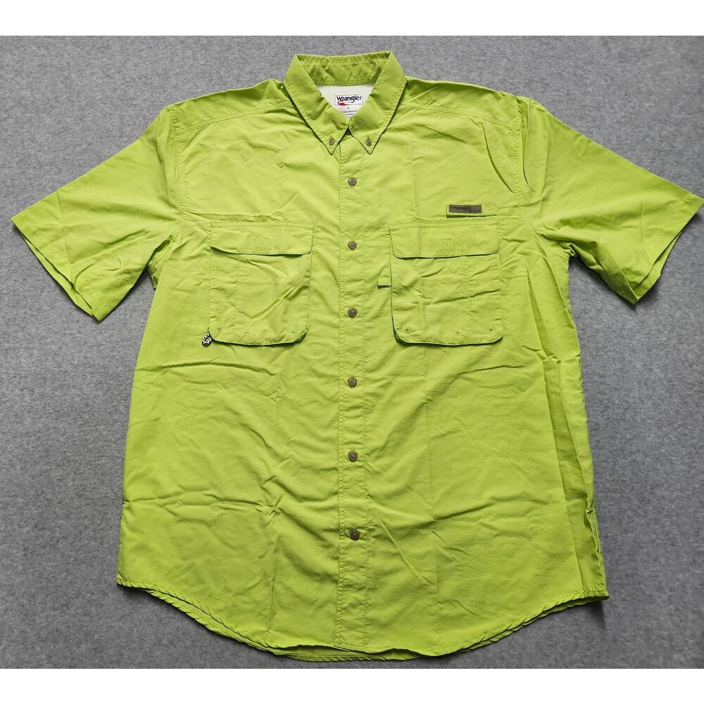 Wrangler Pro Gear Fishing Shirt Mens Large Lime Green Vented Nylon